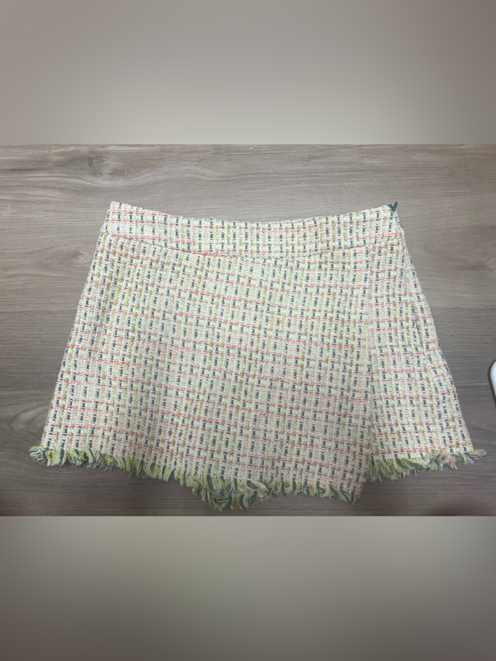 Moon River Pastel Tweed Fringe Mini Skort - Pink, Mint, Yellow, Cream